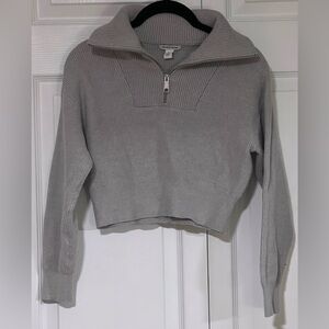 Kids Nordstrom Gray Half Zipped Collared Ribbed Sweater